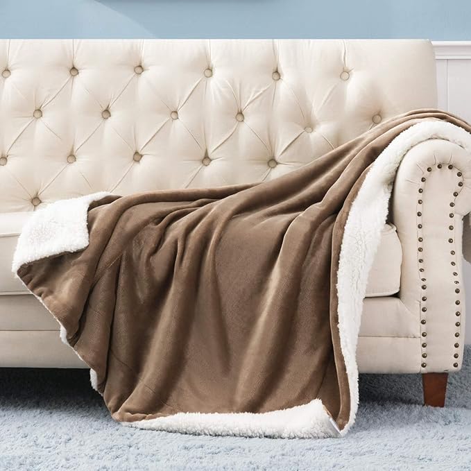 Bsb Home Polyester Micromink Warm Sherpa Super Soft Flannel Solid/plain Blanket Light Brown, Size 150 x 230 Cms (Approx 4.7 x 7 ft, Single)