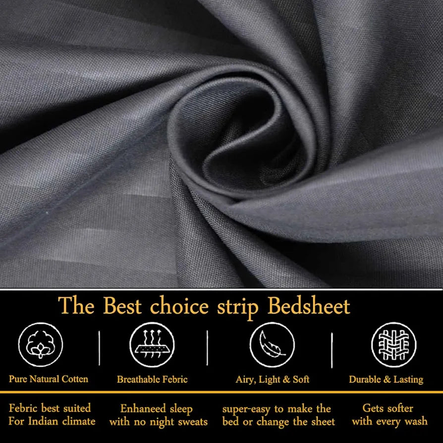 Fresh From Loom Soft Skin Safe Breathable Single Size Flat Bedsheets Hotel & Home Plain Bedsheet Set with 1 Pillow Covers 144 TC Grey