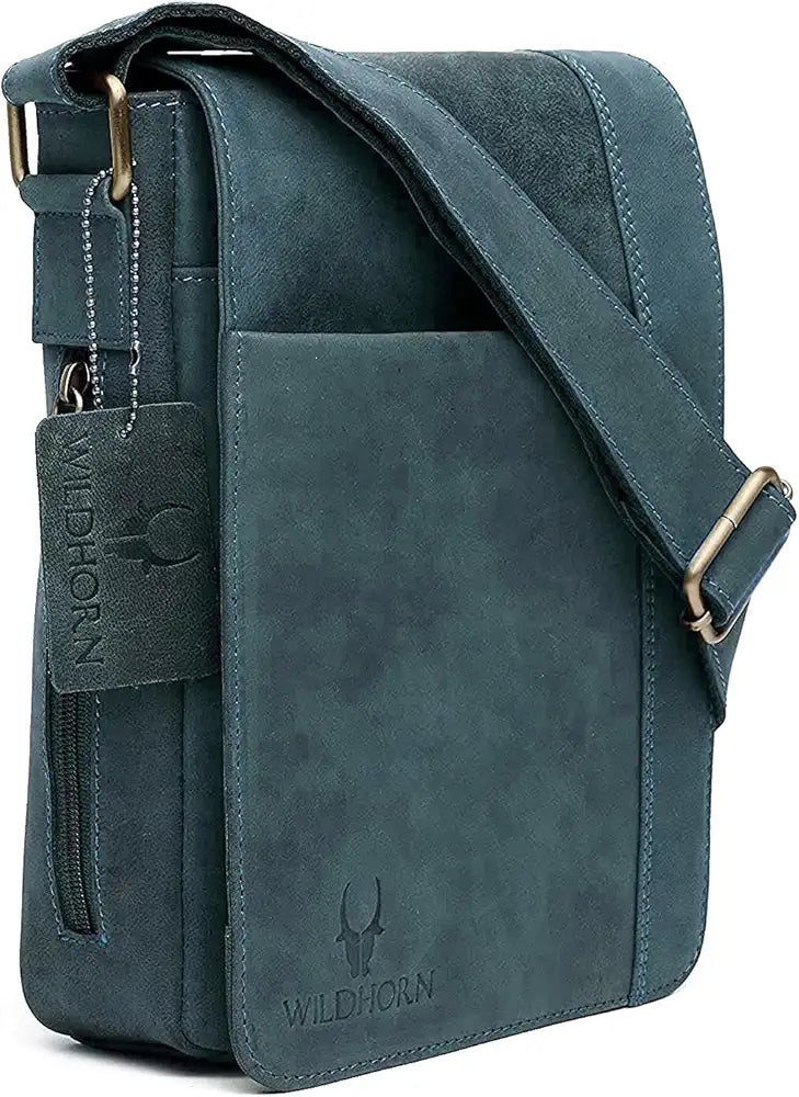 WildHorn Leather 8.5 inch Sling Messenger Bag for Men I Multipurpose Crossbody Bag I Travel Bag with Adjustable Strap I DIMENSION: L- 8.5inch H- 10.5inch W- 3inch