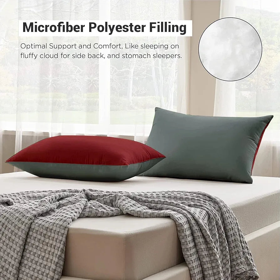 Cloth Fusion Premium Microfiber Soft Pillow Set of 2 for Sleeping Standard Size Maroon & Grey