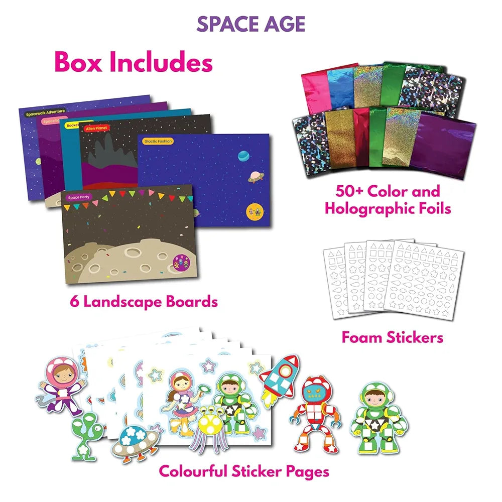 SparkLPlay Foil Art & Craft Kit for Kids Ages 4 to 9 | Space Foil Fun | DIY Craft Kit | Birthday Gift for Boys & Girls | Mess-Free Creative Craft | Space Age