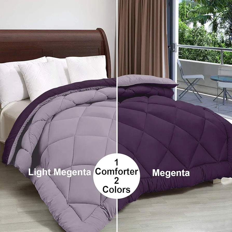 Cloth Fusion Reversible AC Comforter Set Double Bed Soft Microfibre King Size Quilt Blanket for Winter Plum & Lilac