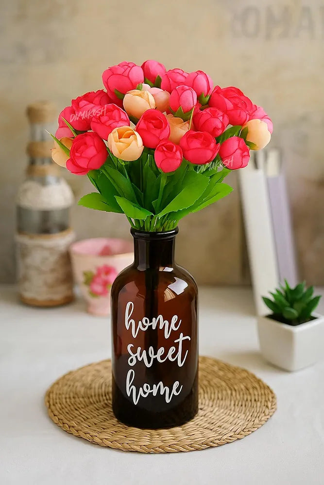 Polyester Silk Mini Artificial Peony Flower Bunches Set of 2  Small Artificial Flowers for Vase