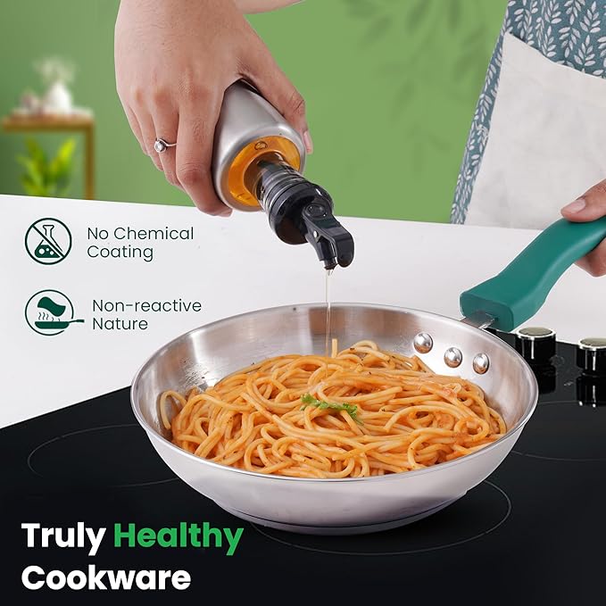 The Indus Valley Stainless Steel Sandwich Bottom Fry Pan with Steel Lid