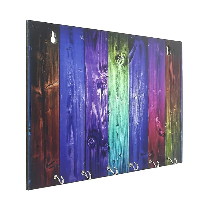 Ecraftindia Abstract Theme Wooden Key Holder With 6 Hooks | Colour Multicolour