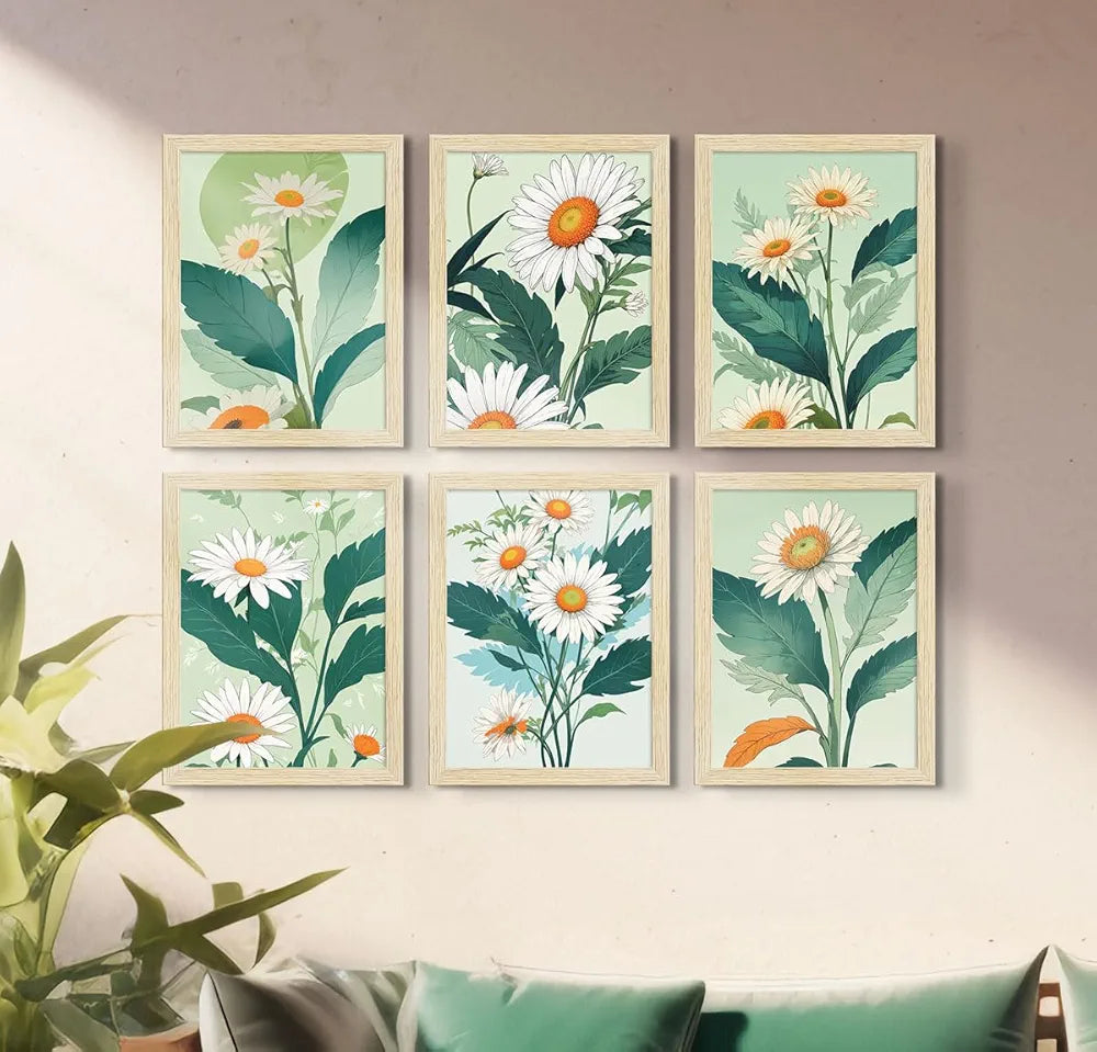 ArtX Paper Floral Art Paintings SunFlowers-SO6-01 With Frame Multicolor Set of 6