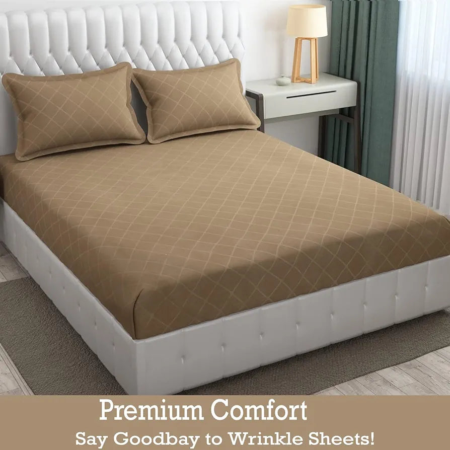 Fresh From Loom King Size BedsheetMicrofiber Rotary Printed With 2 Pillow Covers 144 TC Dark Beige Barfi