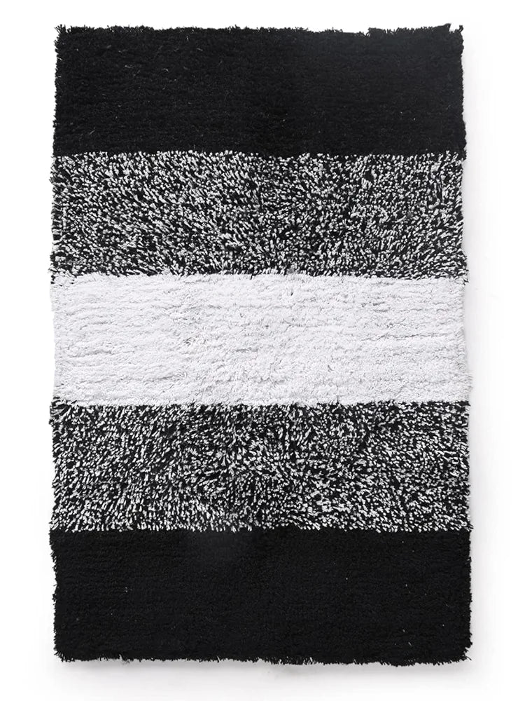 Sashaa World Striped Colour Black white Bath Mat Tufted Weave Ultra-soft & Absorbent