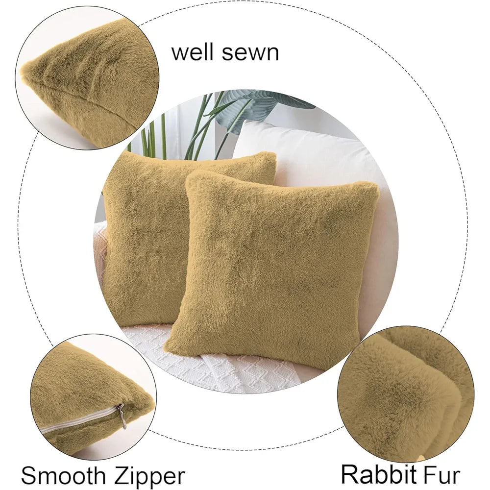 Luxe Home Cushion Cover Duble Side Rabbit Fur Plain Design Covers Set of 2 for Sofa Colour Anti Gold