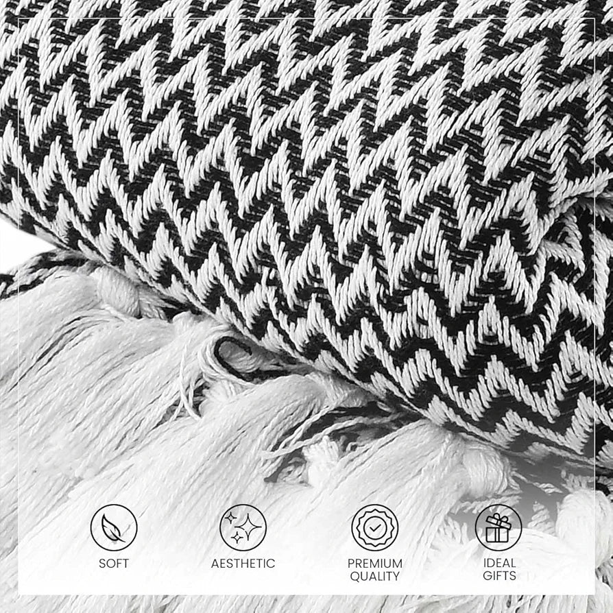 Sashaa World Chevron Throw Blanket Handwoven with Fringes Colour Black