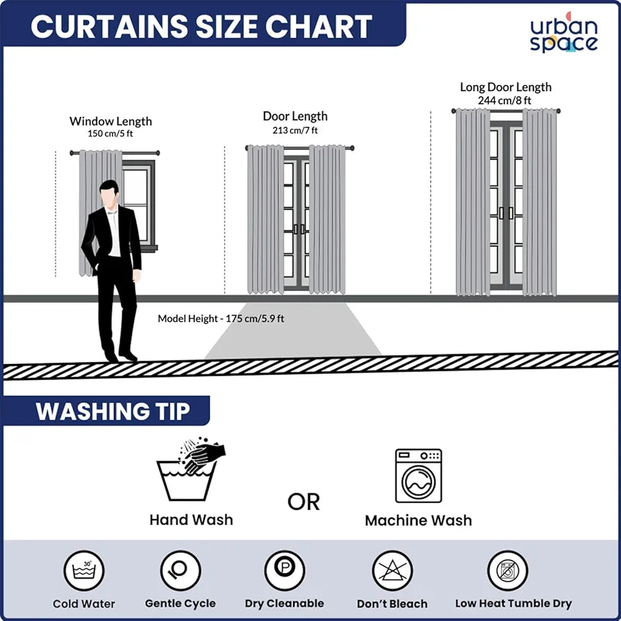Urban Space Cotton Curtains for Door Combo Set of 3 Curtains 7 feet Long Room Darkening Curtain Tieback & Eyelets Included with Curtains Liberty Blue & Aura Indigo