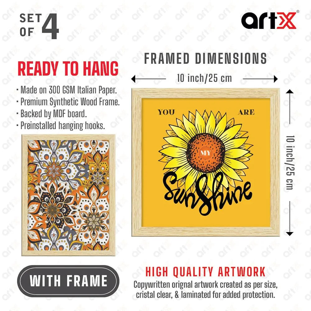 ArtX Paper Floral Big Wall Art Frame Painting Multicolor Set of 4