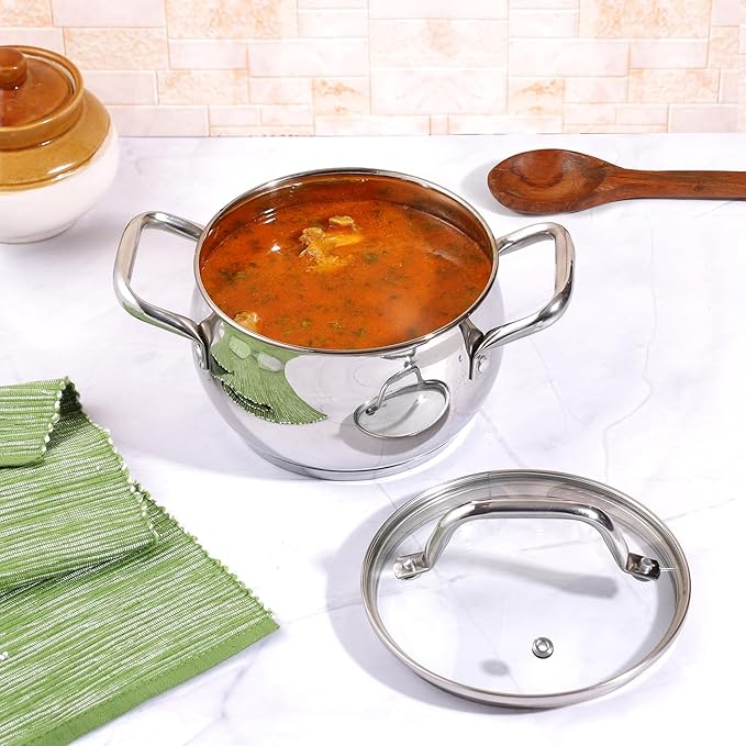 Vinod Stainless Steel Almaty Sauce Pot With Glass Lid | Diameter 20 Cm | Capacity 4 Litres