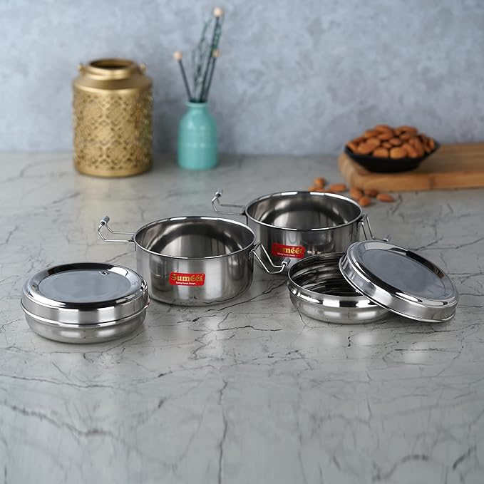 Sumeet Stainless Steel Meal Pack Lunch Box/Tiffin Set of 2Pc 300 ml Each 11.5cm
