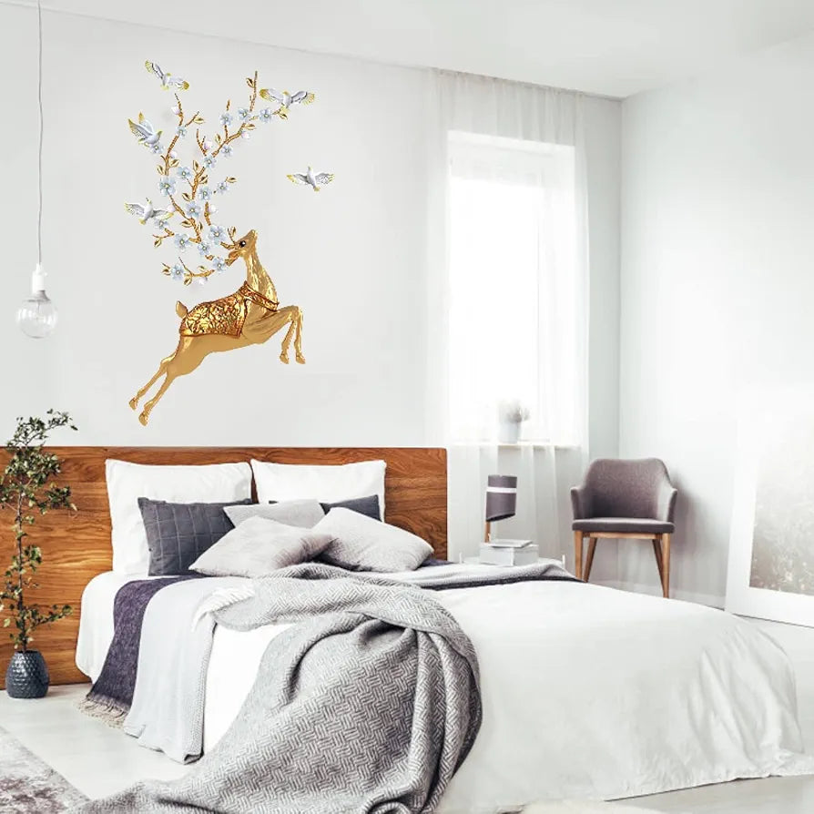 Jaamso Royals Golden Deer Pvc Vinyl Self Adheisve Wall Sticker for Home