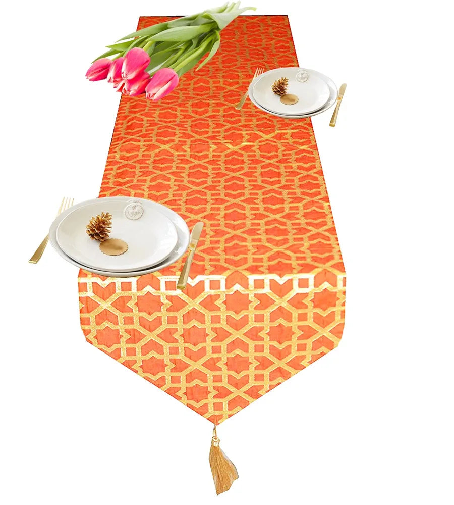 Pink Parrot Durable Dopian Jacquard Table Runner Colour Orange