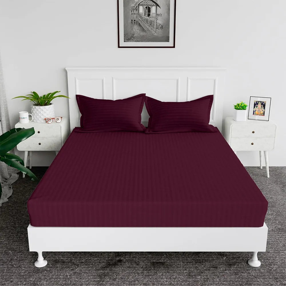 Kuber Industries Double Bedsheet with 2 Pillow Covers 144 TC Glace Cotton Bedsheet Hotel Bedroom Maroon