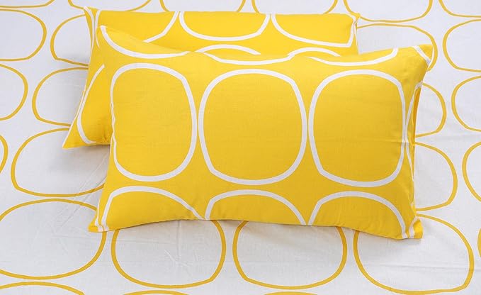 Huesland by Ahmedabad Cotton 144 TC King Size Bedsheet Cotton with 2 Pillow Covers | White & Yellow