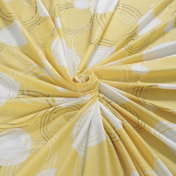 Huesland by Ahmedabad Cotton 144 TC King Size Bedsheet Cotton with 2 Pillow Covers | Sphere |  Yellow & Off White