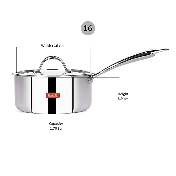 Sumeet Stainless Steel Cook Smart Triply Sas With Lid - 1700 ml- 16Cm