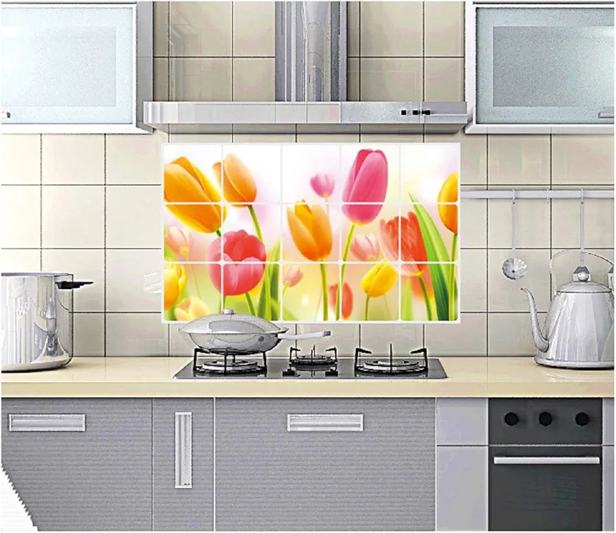 Jaamso Royals Vinyl Removable Peel and Stick Self Adhesive Flowers Wall Sticker for Kitchen Tulip