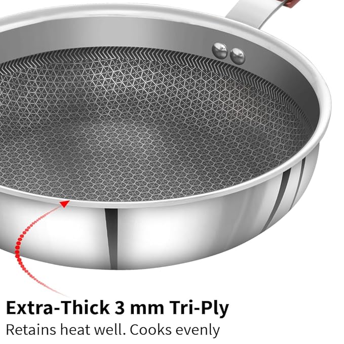 Hawkins 22 cm Frying Pan Triply Stainless Steel Shielded Nonstick Fry Pan