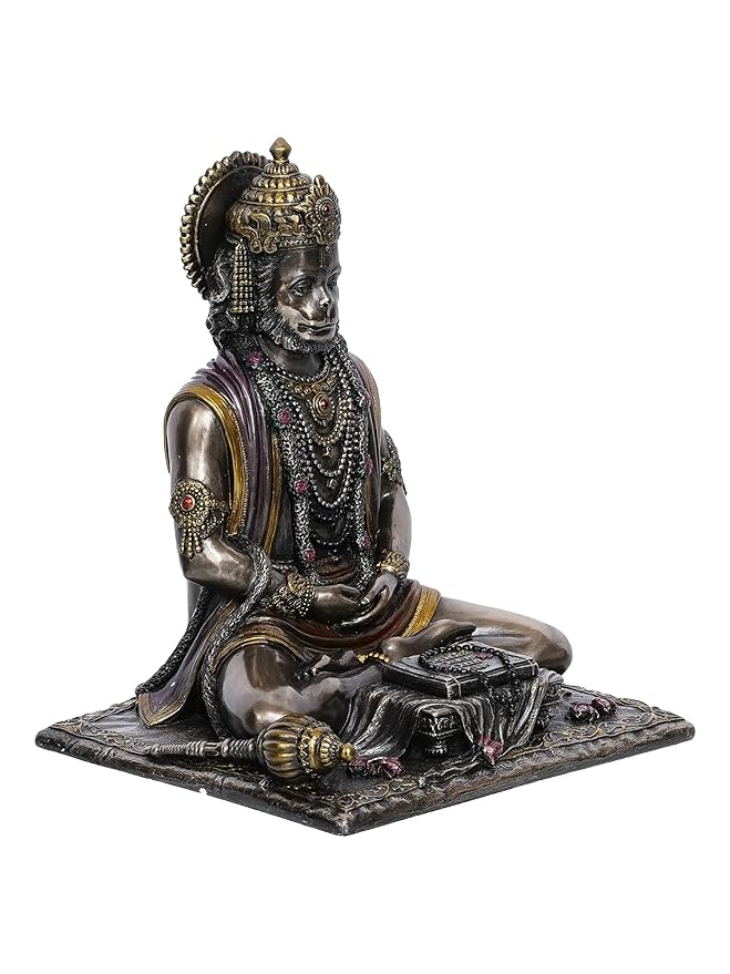Ecraftindia Handcrafted Polyresin Bronze Finish Meditating Lord Hanuman Statue God Idol Perfect Hanuman Jayanti