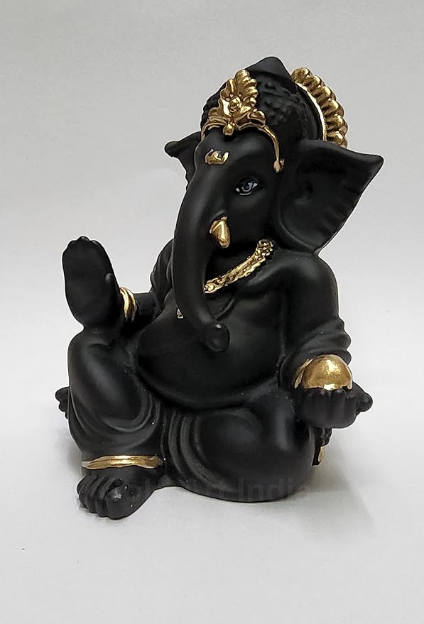 Gold Art India Terracotta Black Gaddi Ganesha for Car Dashboard Home Decor Colour Black