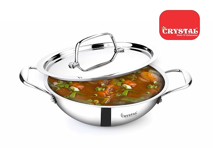 Crystal TriPro -Triply Stainless Steel Kadai with Lid - 22 cm - 1400 gms