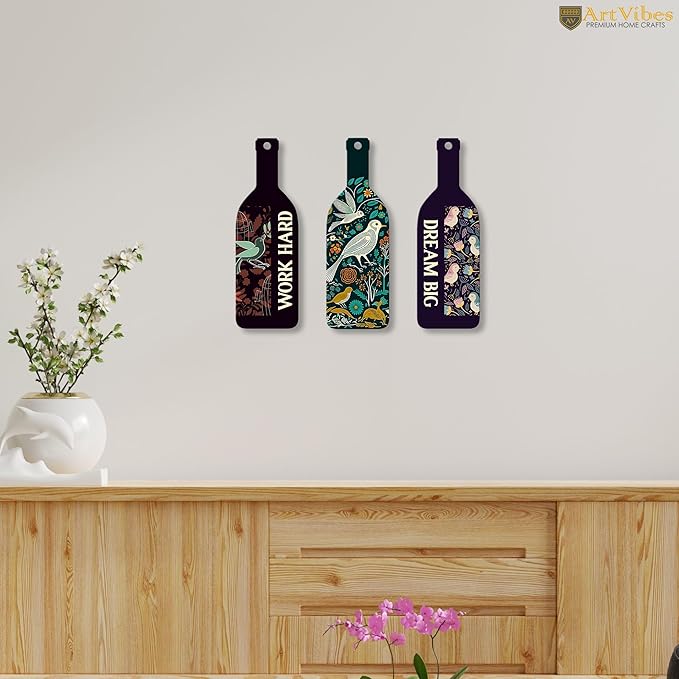 Artvibes Work Hard Dream Big Wooden Wall Hanging for Home Decor | Set of 3