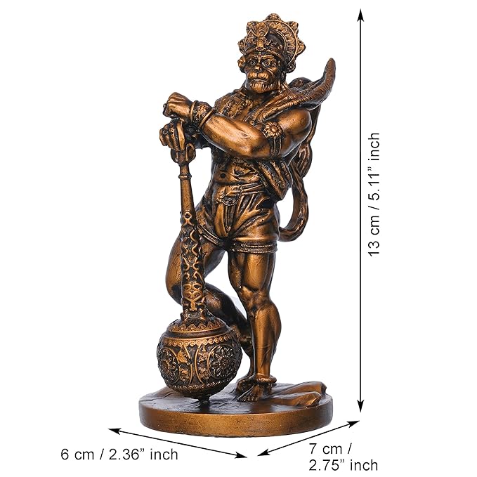 Ecraftindia Golden Polyresin Handcrafted Standing Lord Hanuman Idol With Gada/ Mace | Ideal for Hanuman Jayanti