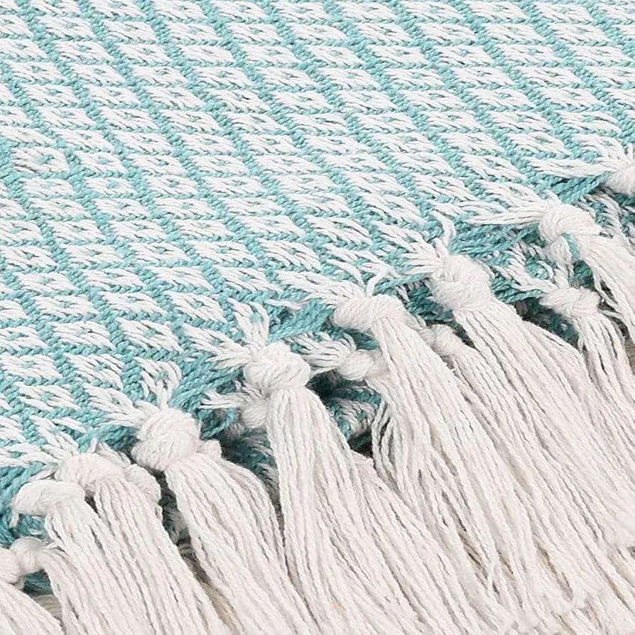 Sashaa World Soft Throw Blanket Colour Ice Blue/White