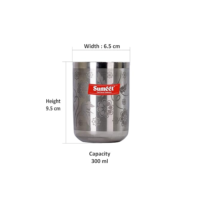 Sumeet Stainless steel Laser printed Miracle Glass Set of 6 Pcs (Capacity - 300 ml Each)