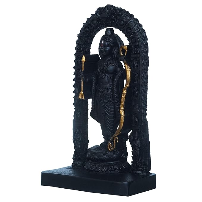 Ecraftindia Black & Golden Polyresin Handcrafted Shri Ram Statue, Ayodhya Ram Lalla Murti Statue