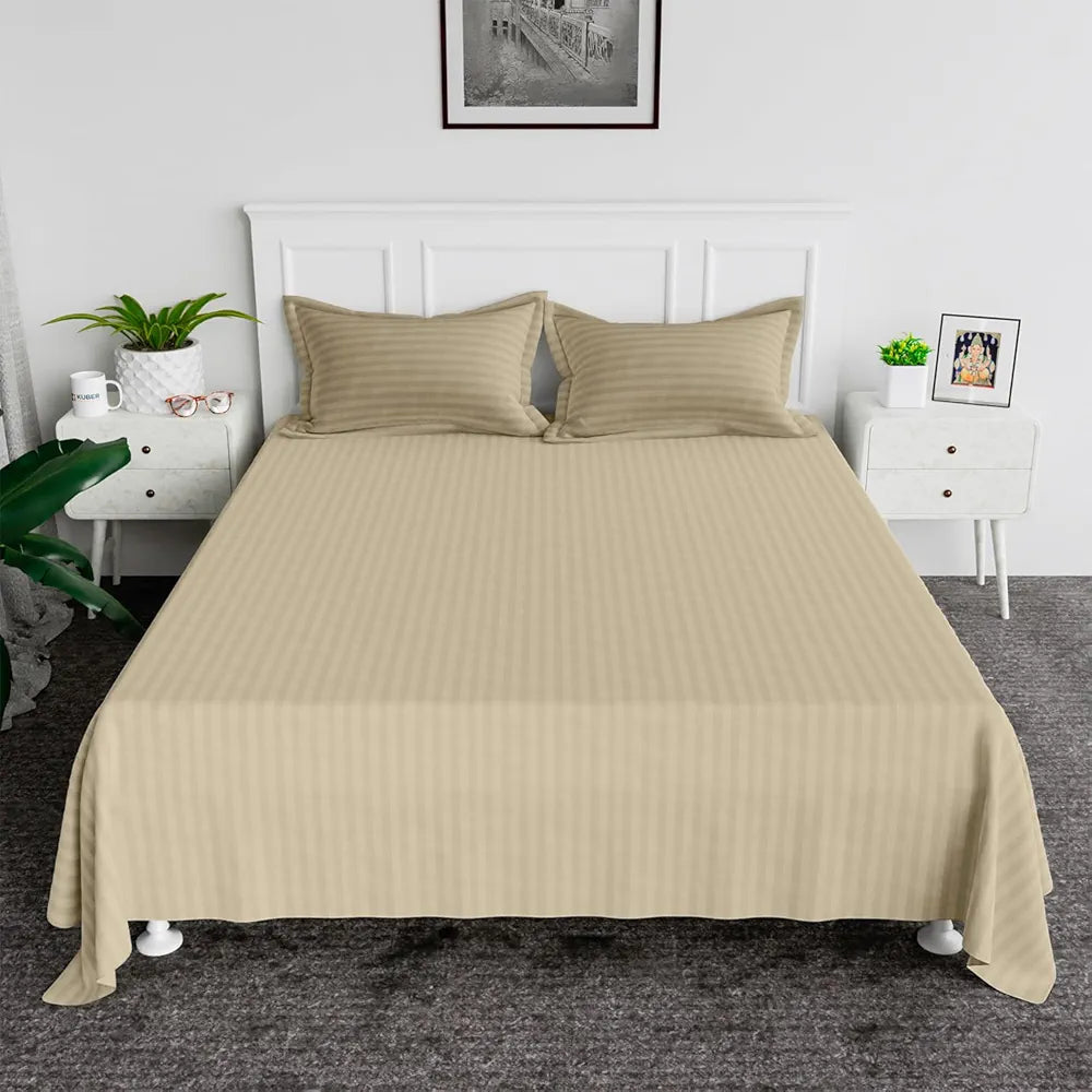 Kuber Industries Double Bedsheet with 2 Pillow Covers 144 TC Glace Cotton Bedsheet  Hotel Bedroom Cream