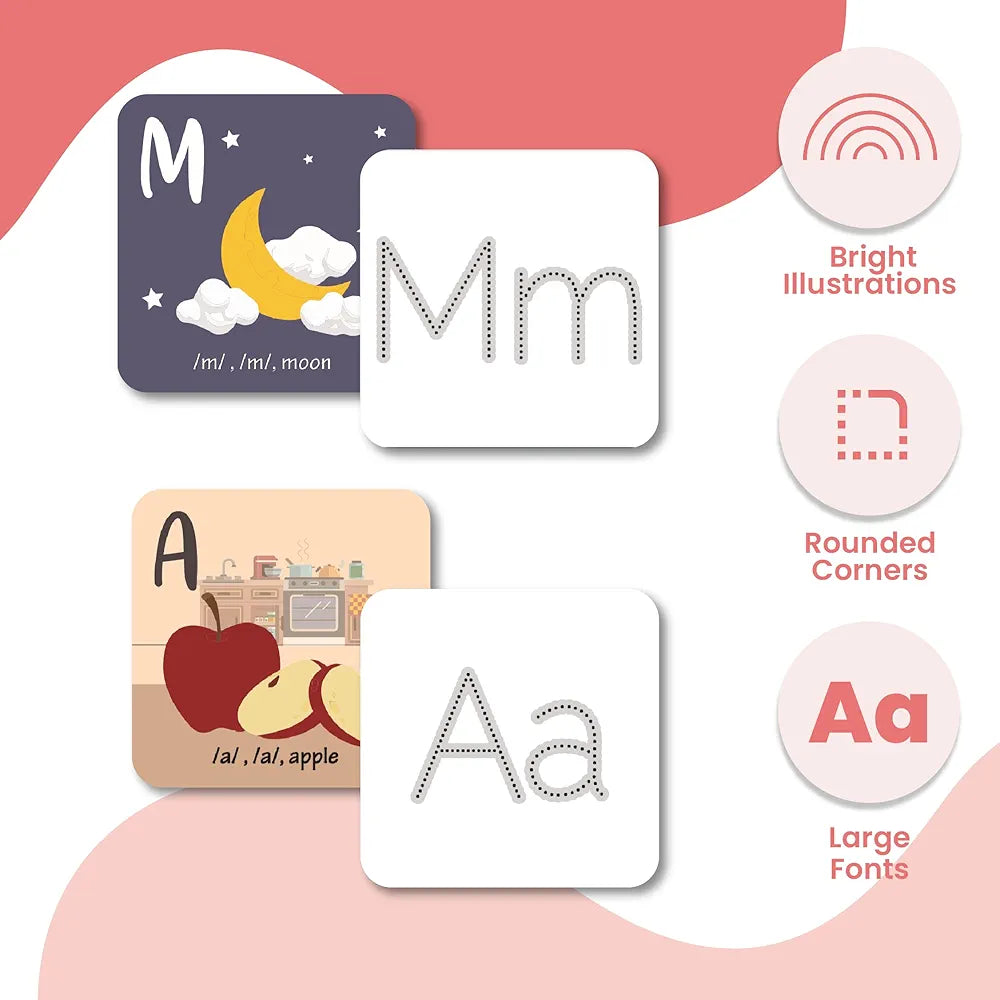 The Curious Bees - Alphabets Flash Cards for Kids | ABC Tracing Laminated Flash Cards | Letter Recognition | Early Phonics Skills Development | Early Learning Alphabets Games