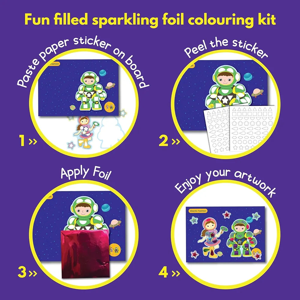 SparkLPlay Foil Art & Craft Kit for Kids Ages 4 to 9 | Space Foil Fun | DIY Craft Kit | Birthday Gift for Boys & Girls | Mess-Free Creative Craft | Space Age
