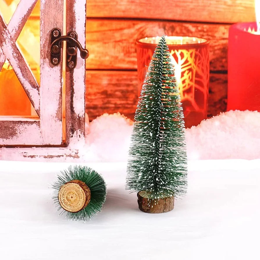 Satyam Kraft 1 Pcs Artificial Mini Christmas Tree Miniature Table Decor Pine Tree with Wooden Base