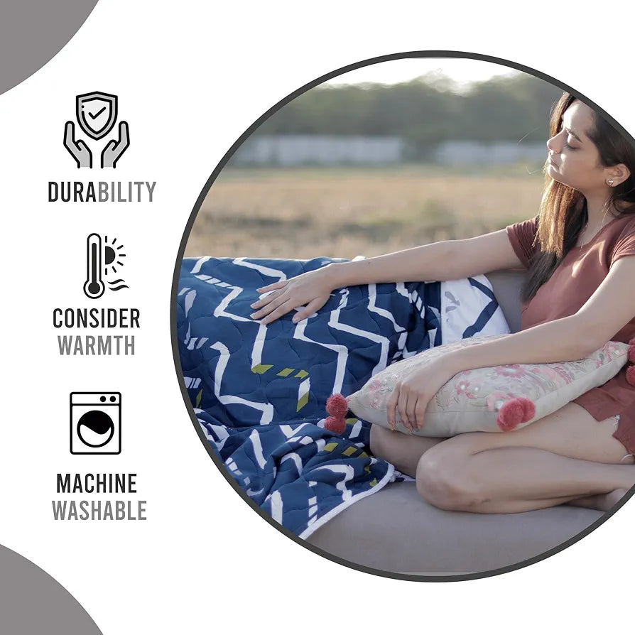 Divine Casa 120 GSM Microfiber Single Bed Comforter Soft & Lightweight Reversible AC Blanket Colour Blueprint