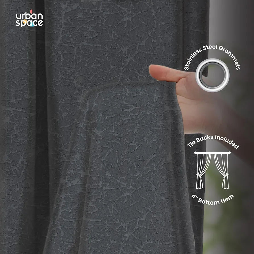 Urban Space Blackout Curtains for Door Set of 2, Embossed Abstract Design Light Blocking Blackout Curtain for Living Room, Curtains Earth Grey