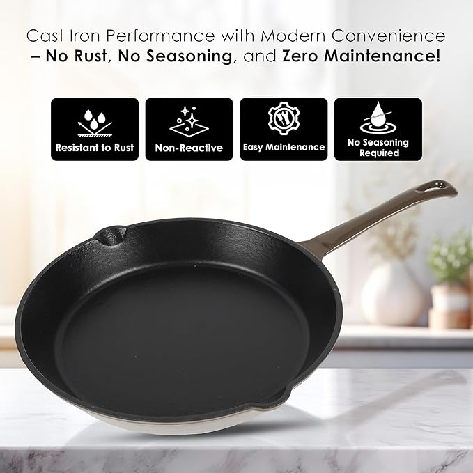 Solara Premium Cast Iron Enamel Base Frying Pan 25 Cm With Handle | Cast Iron Fry Pan | Cast Iron Cookware