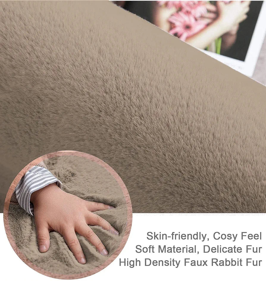 Luxe Home International Ruffle Bath Mat Rabbit Fur 1000 Gsm Bathroom Door Rectangular Foot Mats Rug 60X90 Cm Colour Taupe
