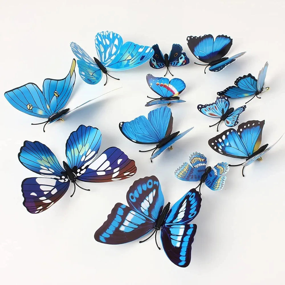 Xtore Plastic Reusable Self Adhesive Wall 3D Home Build Beautiful Butterfly with Sticking Pad  Ocean Blue