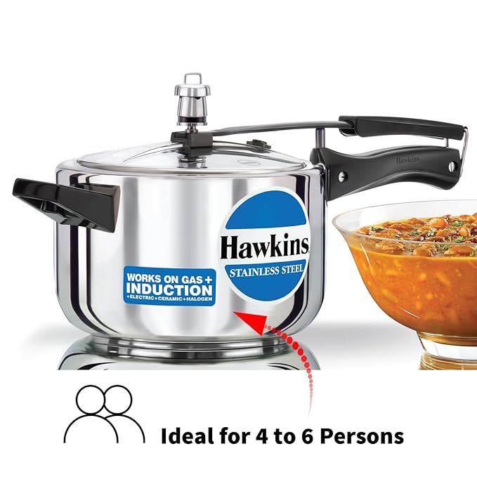 Hawkins 4 Litre Pressure Cooker Stainless Steel Inner Lid Cooker Induction Cooker Silver