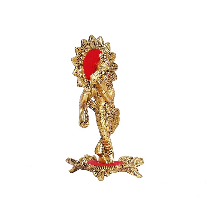 KridayKraft Lord Krishna standing Playing Flute Gold for Pooja Room Decorative For Home
