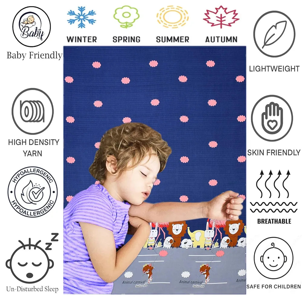 Fresh From Loom Glace Cotton 300 tc Wrinkle Free Soft Hypoallergenic Elastic Fitted Cartoon Printed Bedsheets For Kids With 1 Pillow Jungle Blue Smallsingle