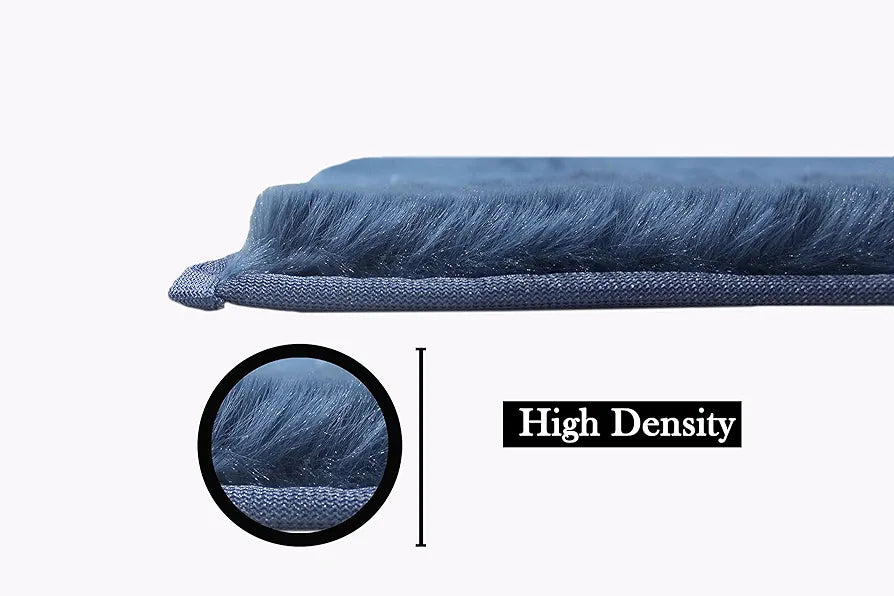 Luxe Home International Ruffle Bath Mat Rabbit Fur 1000 Gsm Bathroom Door Rectangular Foot Mats Rug 60X90 Cm Colour Blue