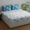 Huesland by Ahmedabad Cotton 144 TC Cotton Bedsheet for Double Bed King Size with 2 Pillow Covers | White & Blue