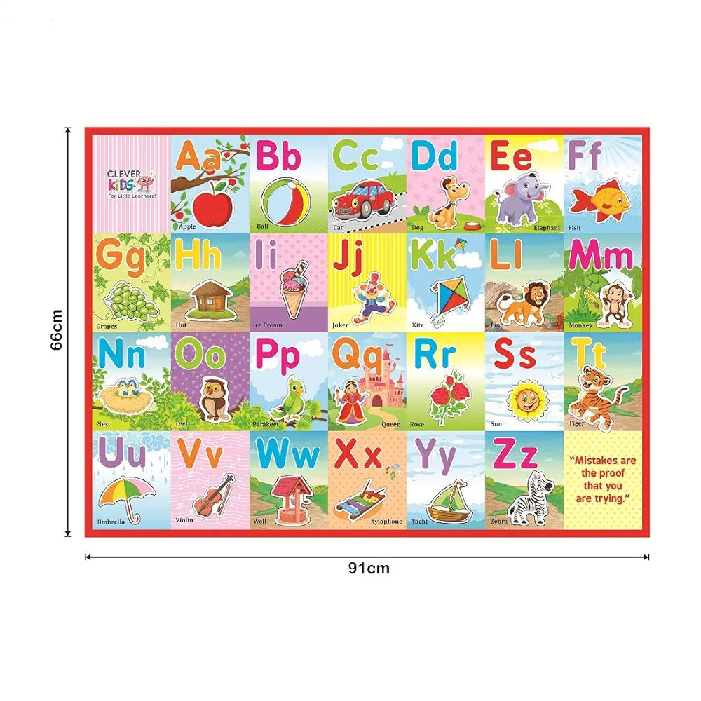 Clever Kids Educational Alphabet Activity Mat  with 13 Both Sides Printed Flash Cards & 26 Transport Vehicle eva Cutouts with Velcro.