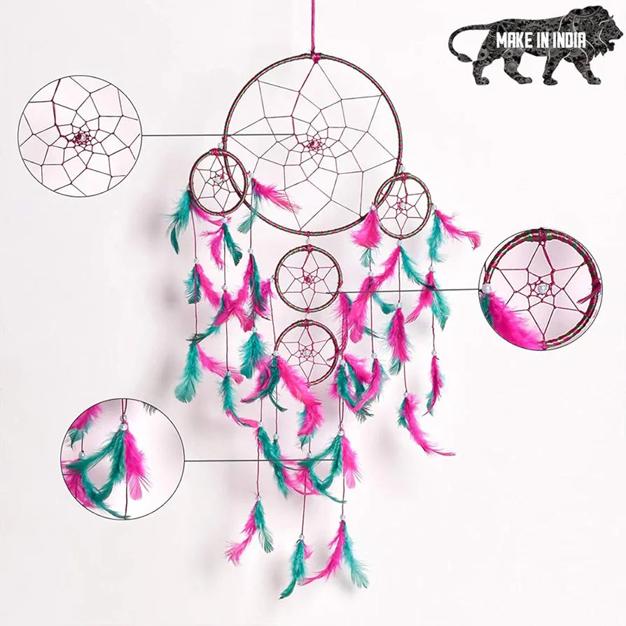 Dream Catcher Traditional Indian Dreamcatcher Height 75 cm Big Pink Green DC